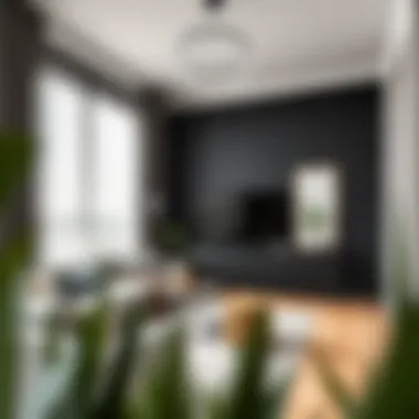 Stylish interior featuring black wood grain contact paper