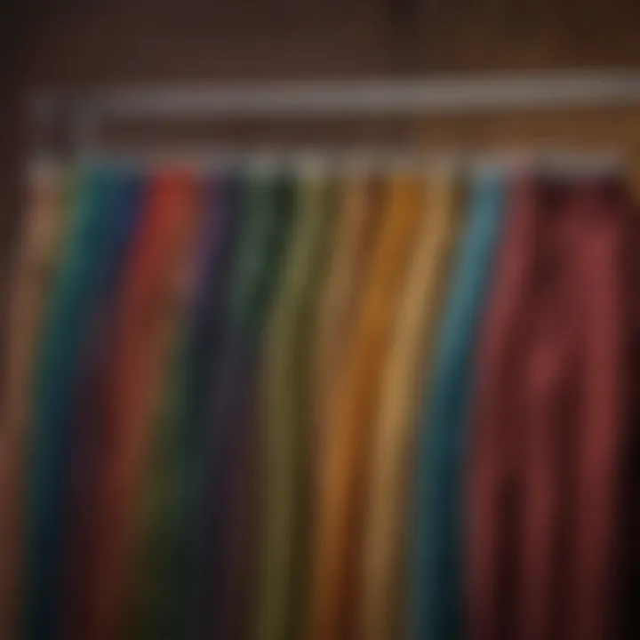 A variety of colorful corduroy pants displayed elegantly on a rack