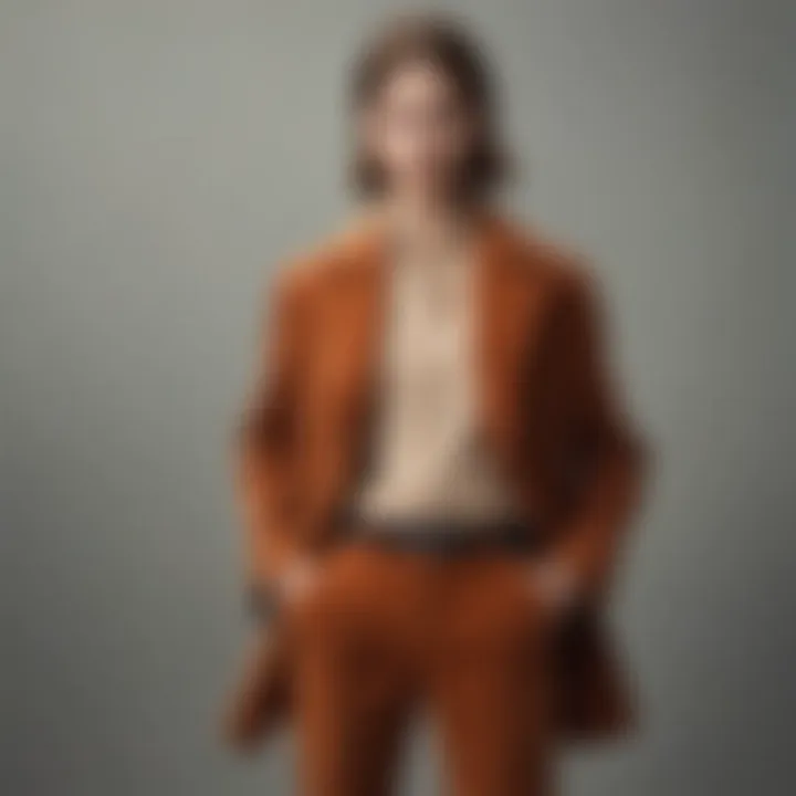 Fashionable outfit styled with corduroy pants, paired with complementary accessories