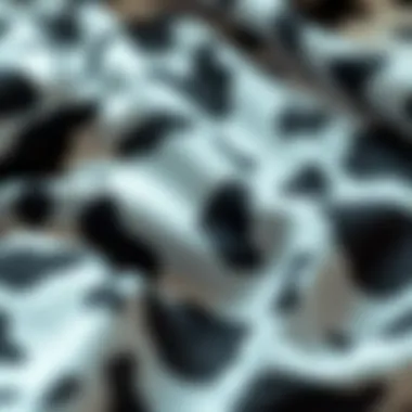 Close-up of fabric texture of cow print pajamas