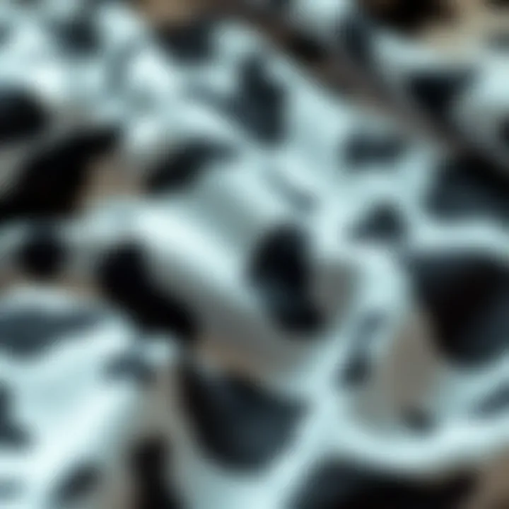 Close-up of fabric texture of cow print pajamas