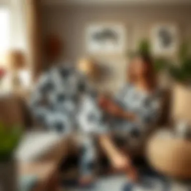 Fashionable lounge area showcasing cow print pajamas