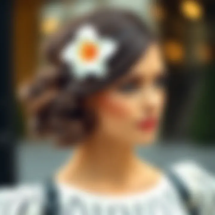 Fashionable individual showcasing a flower barrette in a chic hairstyle