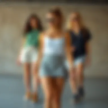 A stylish yoga skort paired with various tops and accessories for versatile styling.