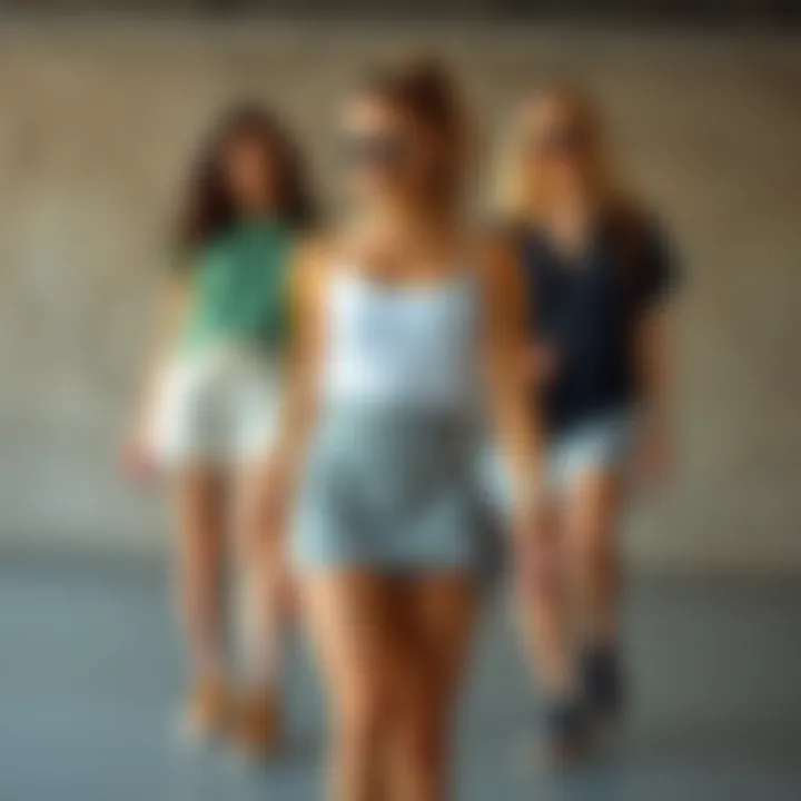 A stylish yoga skort paired with various tops and accessories for versatile styling.