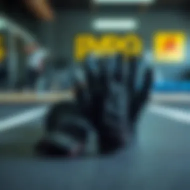 A variety of thin workout gloves displayed on a gym surface