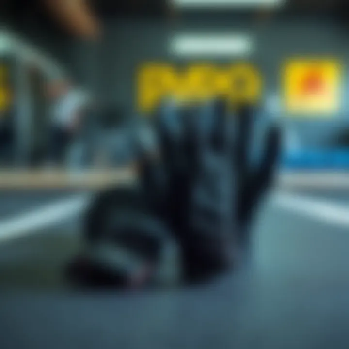 A variety of thin workout gloves displayed on a gym surface