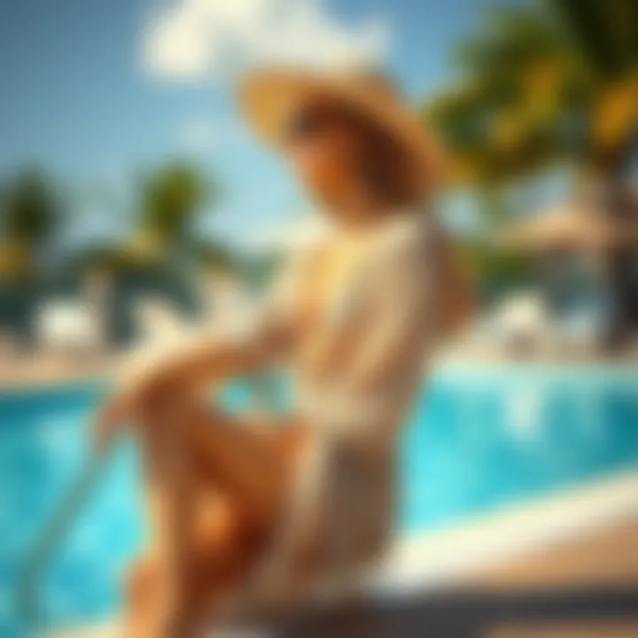 A graceful woman enjoying a sunny day by the poolside in a chic cover-up
