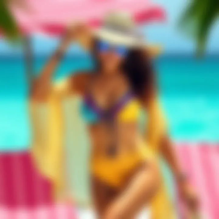 Vibrant two-piece bathing suit with a trendy cover-up