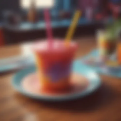 Colorful silicone cup cover with integrated straw on a vibrant table