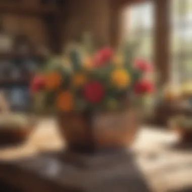 Rustic wooden centerpiece adorned with cacti and wildflowers