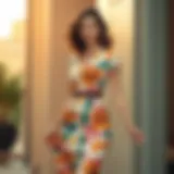 Elegant fitted stretchy dress showcasing diverse fabric patterns