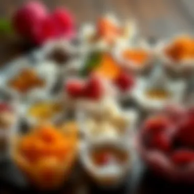 A variety of fillings displayed in flower-shaped cups