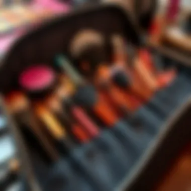 Organized makeup brushes in a zippered case demonstrating functionality.