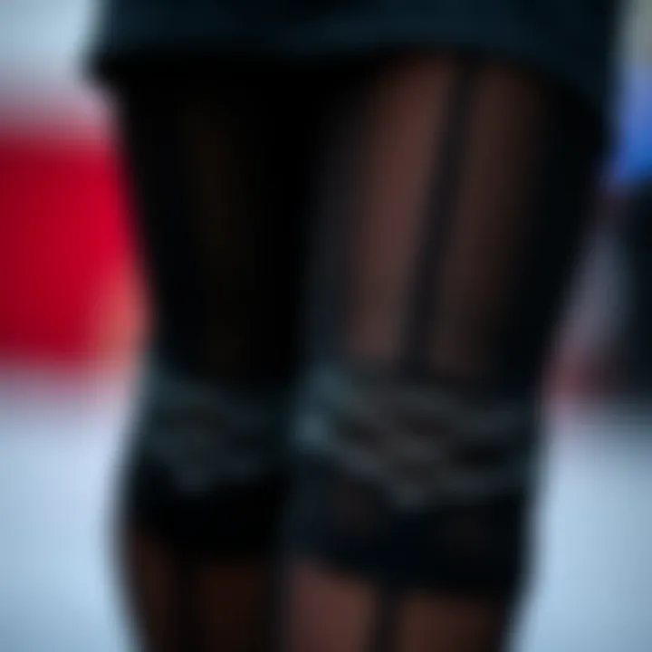 Close-up of garter belt tights demonstrating their unique design elements.