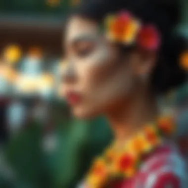 Modern fashion ensemble incorporating Hawaii flower clips as accessories.