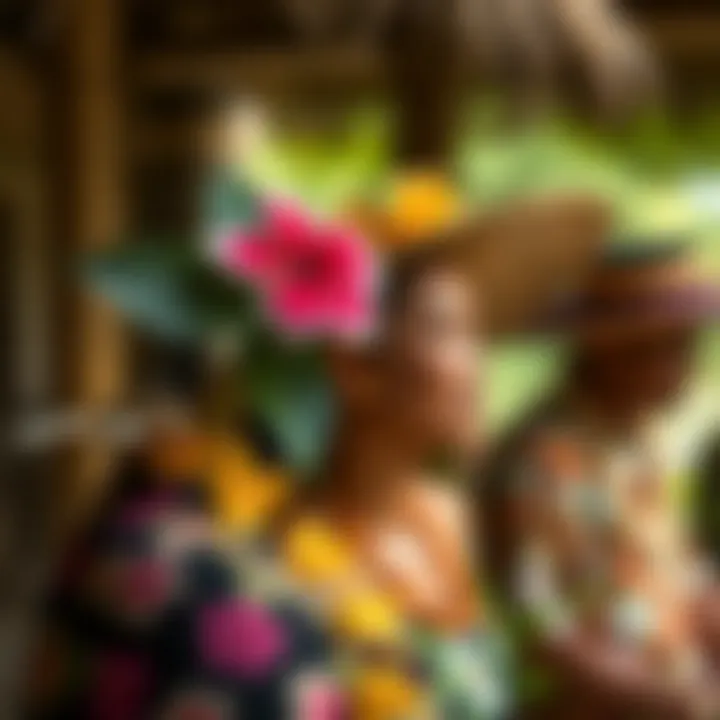 Traditional Hawaiian setting featuring flower clips as part of local attire.