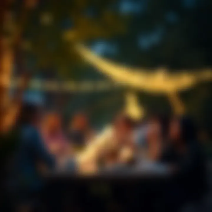 A magical outdoor gathering under twinkling lights