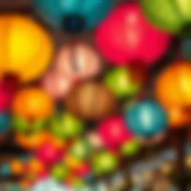 Vibrant paper lanterns providing a colorful overhead display