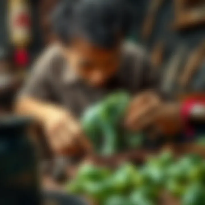 An artist meticulously carving jade into an elephant shape