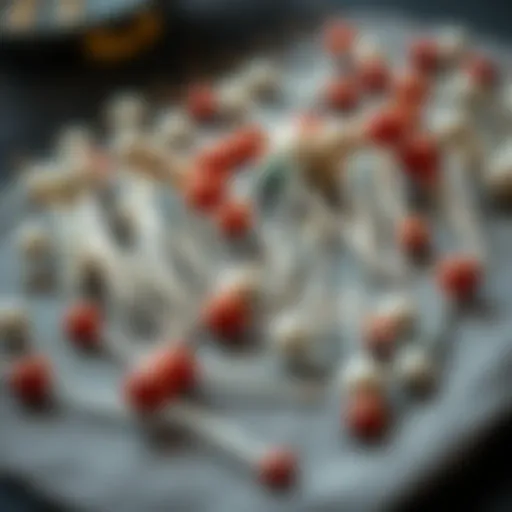 A close-up view of various large head sewing pins displayed on a fabric swatch.