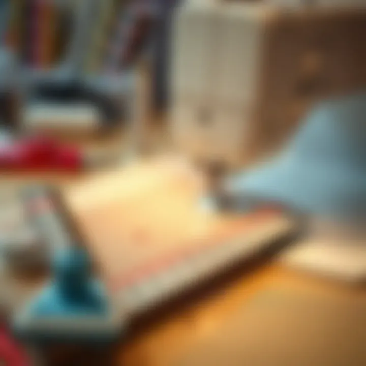 Close-up of a measure board being used in a sewing project.