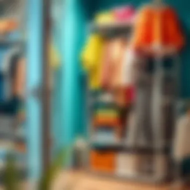 Innovative stacking organizer displaying vibrant clothing options