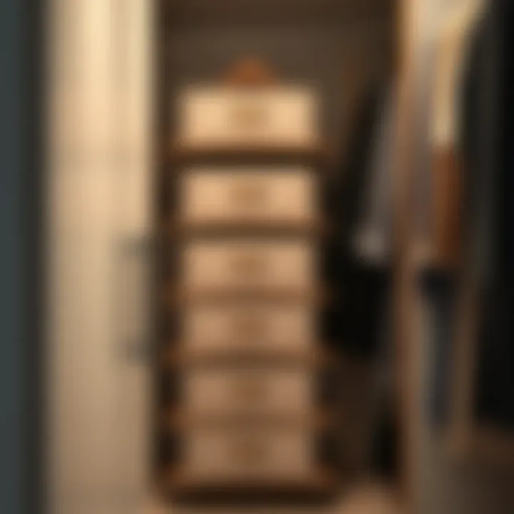 Stylish stacked clothes organizer in a contemporary wardrobe