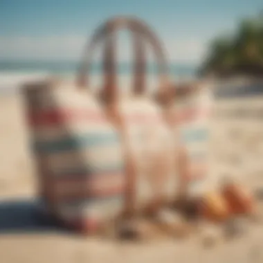 Stylish packable beach bag displayed on a sandy beach