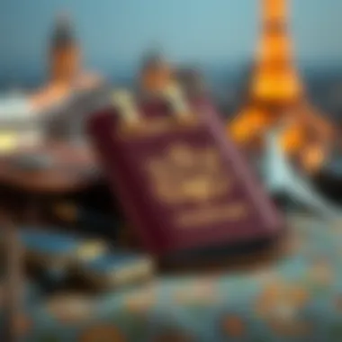 Traveling essentials including passport holder