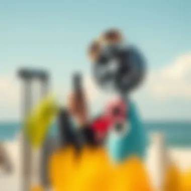 Chic fashion accessories alongside a personal fan water mister