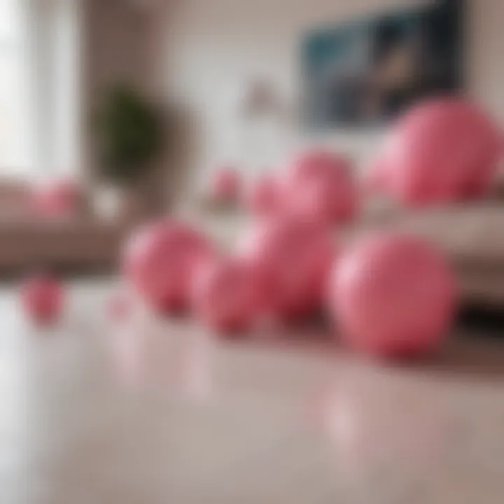 Artistic arrangement of pink decorative balls in a modern living room setting