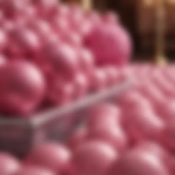 A vibrant display of pink decorative balls at a themed event, enhancing the decor