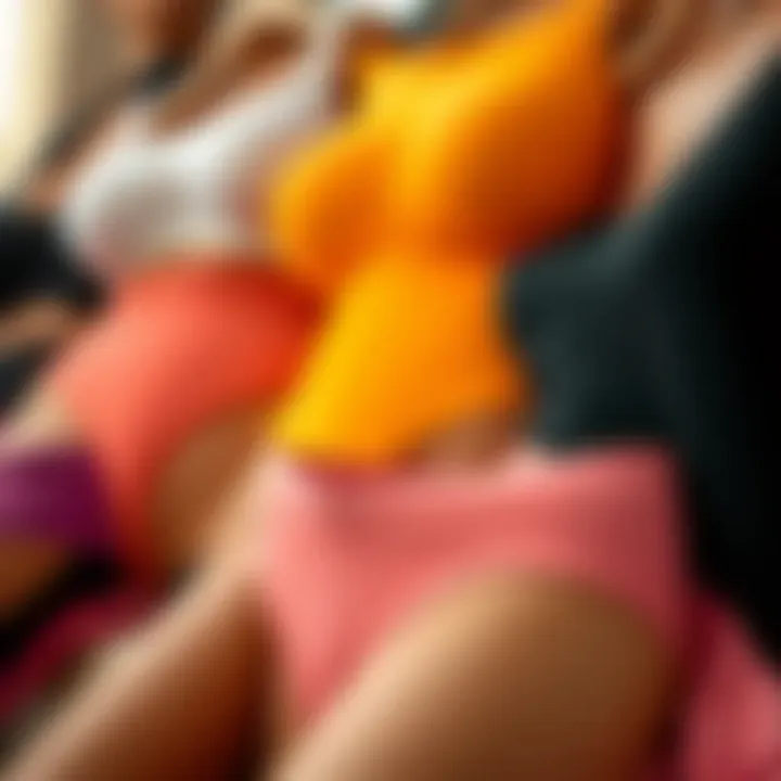 A stylish display of various colors and styles of seamless body shaper thongs arranged artistically.