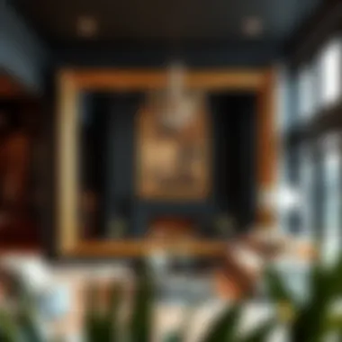 Stylish interior featuring oversized gold frames as focal points