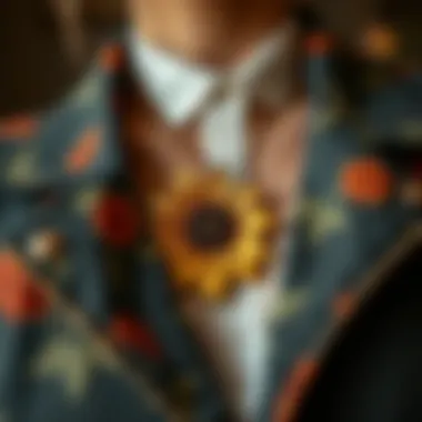 Stylish outfit featuring a sunflower necklace as a statement accessory