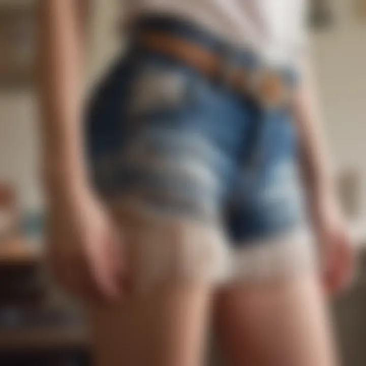 Close-up view of intricate fringe detailing on cowgirl shorts