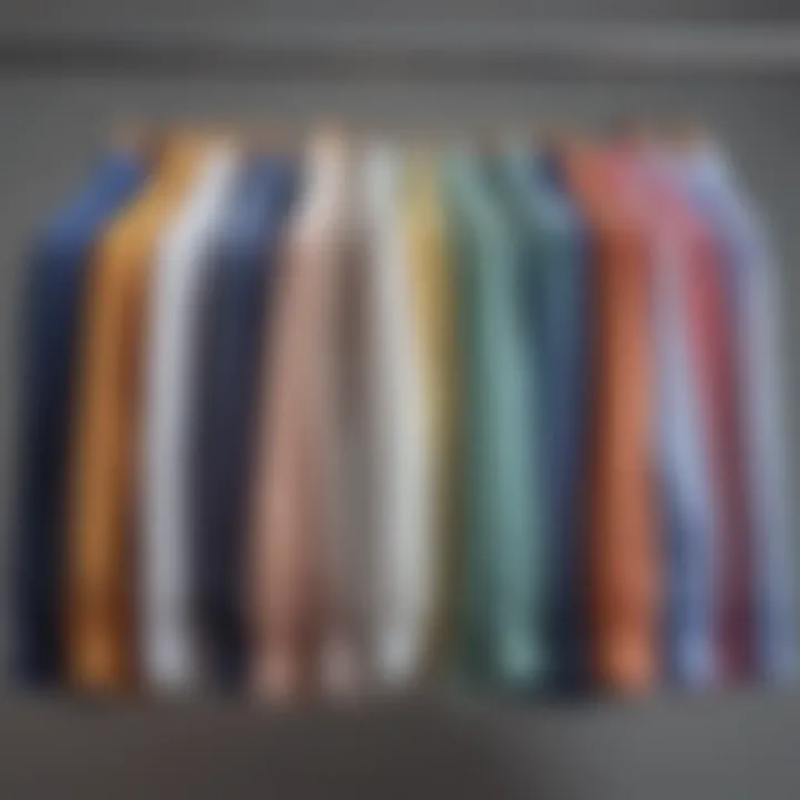 A stylish arrangement of sheer shirts in various colors hanging on a rack