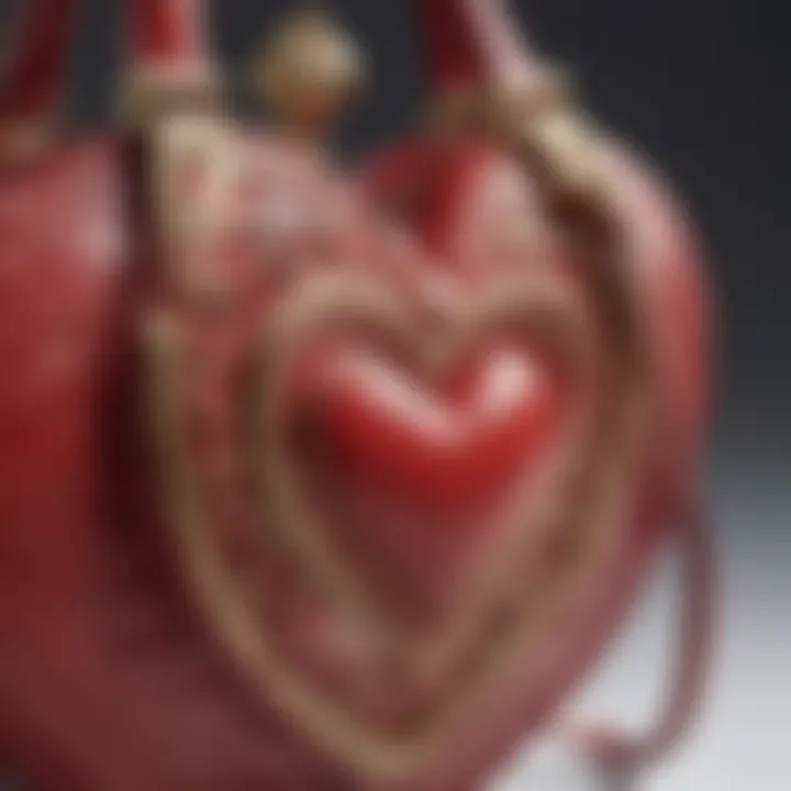 Close-up of the intricate craftsmanship of the Coach heart-shaped purse