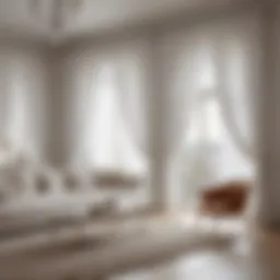 Elegant living room featuring white crinkle curtains elegantly framing a large window.