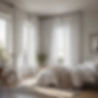 Stylish bedroom adorned with white crinkle curtains enhancing the serene atmosphere.