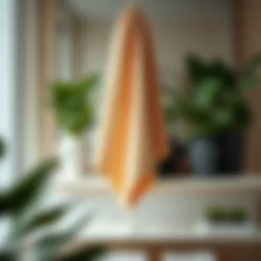 Loofah towel displayed elegantly on a bathroom shelf with plants