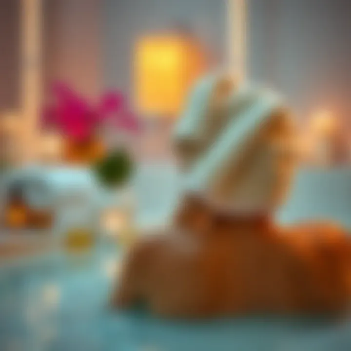 Person using a loofah towel in a relaxing bath environment