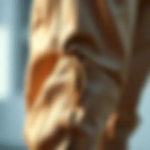 A close-up view of side split hem pants showcasing intricate fabric details.