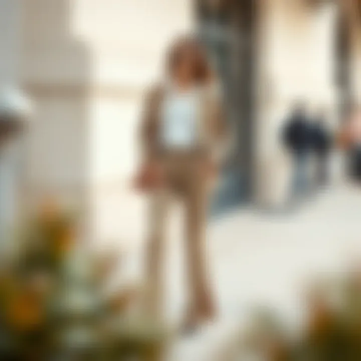 A stylish outfit featuring side split hem pants paired with modern accessories.