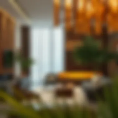 Innovative interior design featuring artificial palm thatch elements.