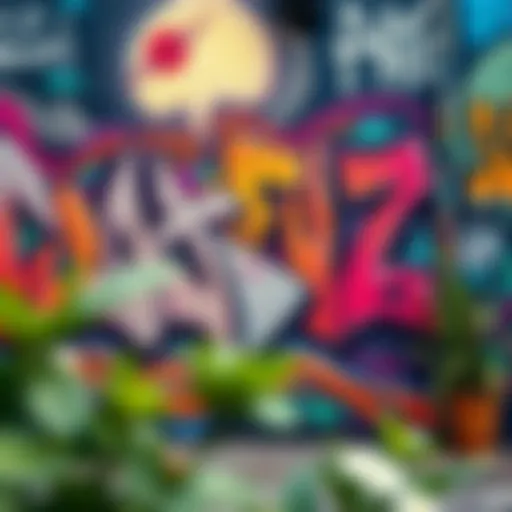 Vibrant urban graffiti mural showcasing intricate designs