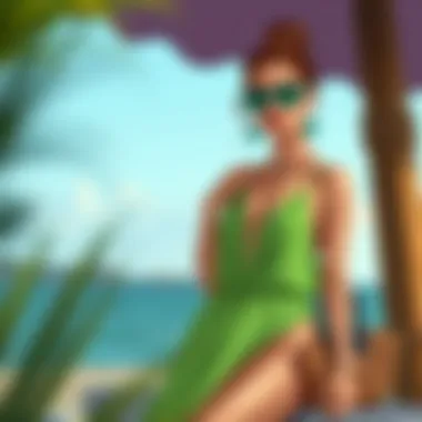 Fashionable green bathing suit cover up paired with accessories