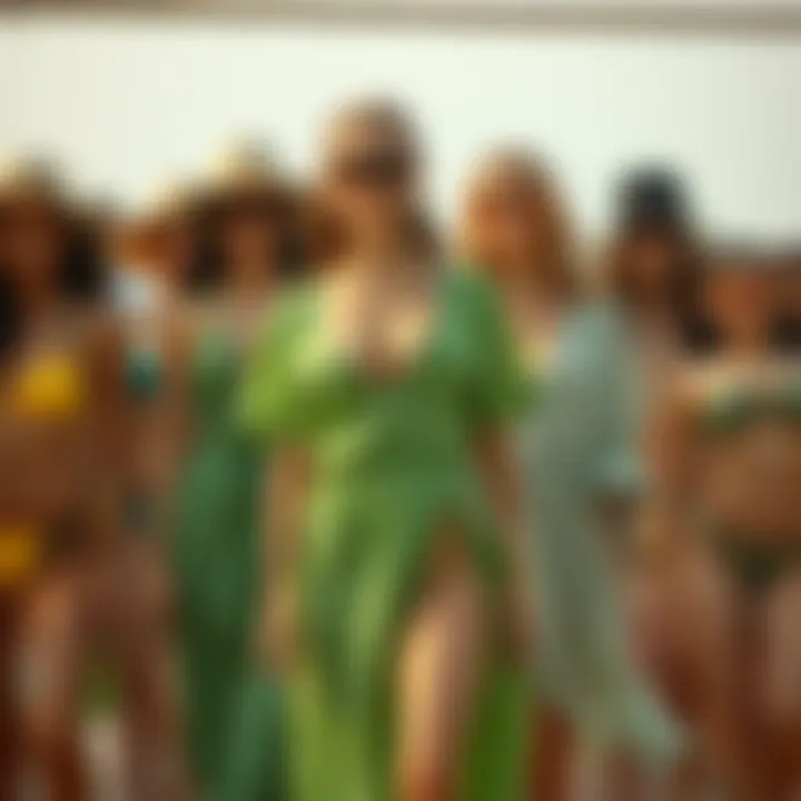 Various styles of green bathing suit cover ups displayed together