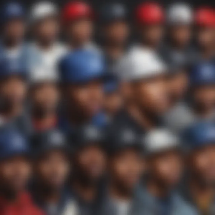 Iconic hip hop figures wearing baseball caps